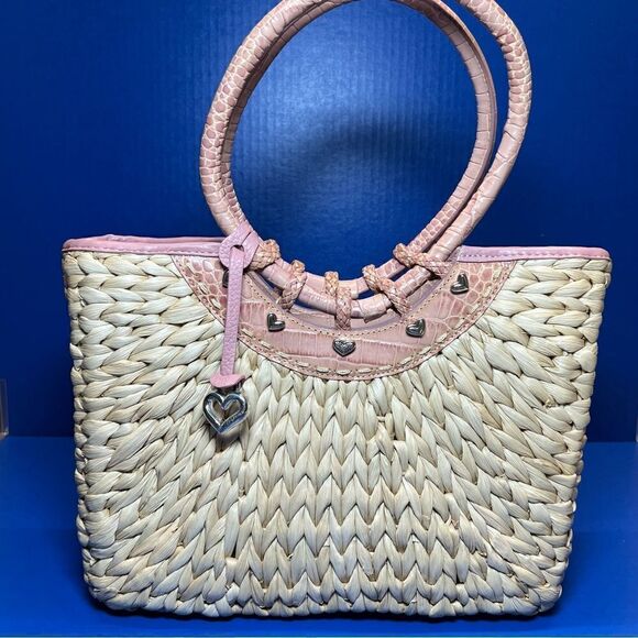 Brighton Leili Dusty Rose Pink Straw Leather Woven Handbag - Picture 1 of 14